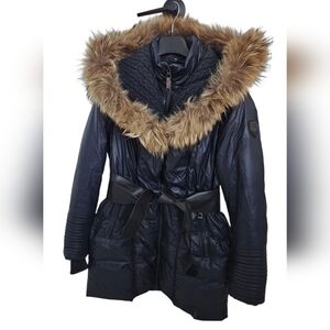 Rudsak L winter Parka Puffer Coat Jacket Large removeable Belt Real Fur Hood